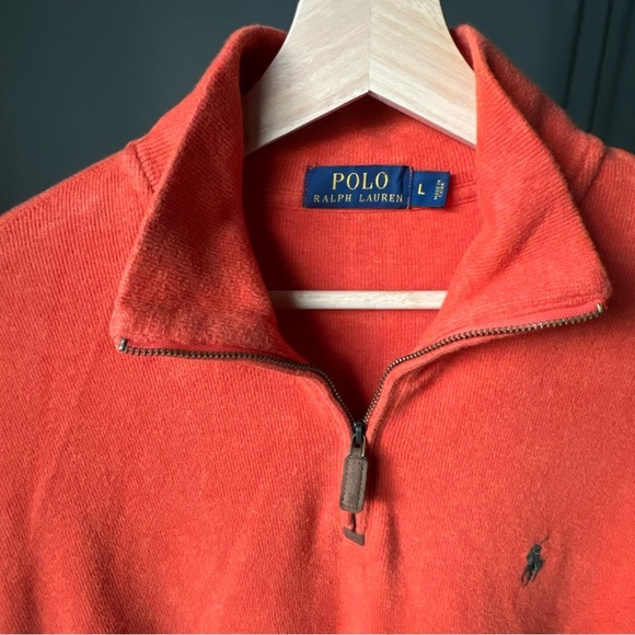 Polo Ralph Lauren 1/4 Zip Orange Pull Over Sweater Men’s Size XL - Picture 5 of 9